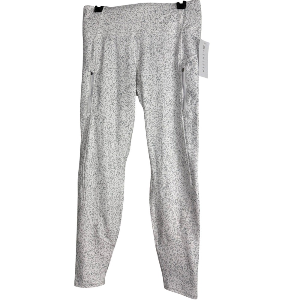 Athleta Rainier High Rise Tight Leggings White Gray Glitter‎ Pocket Large NWT